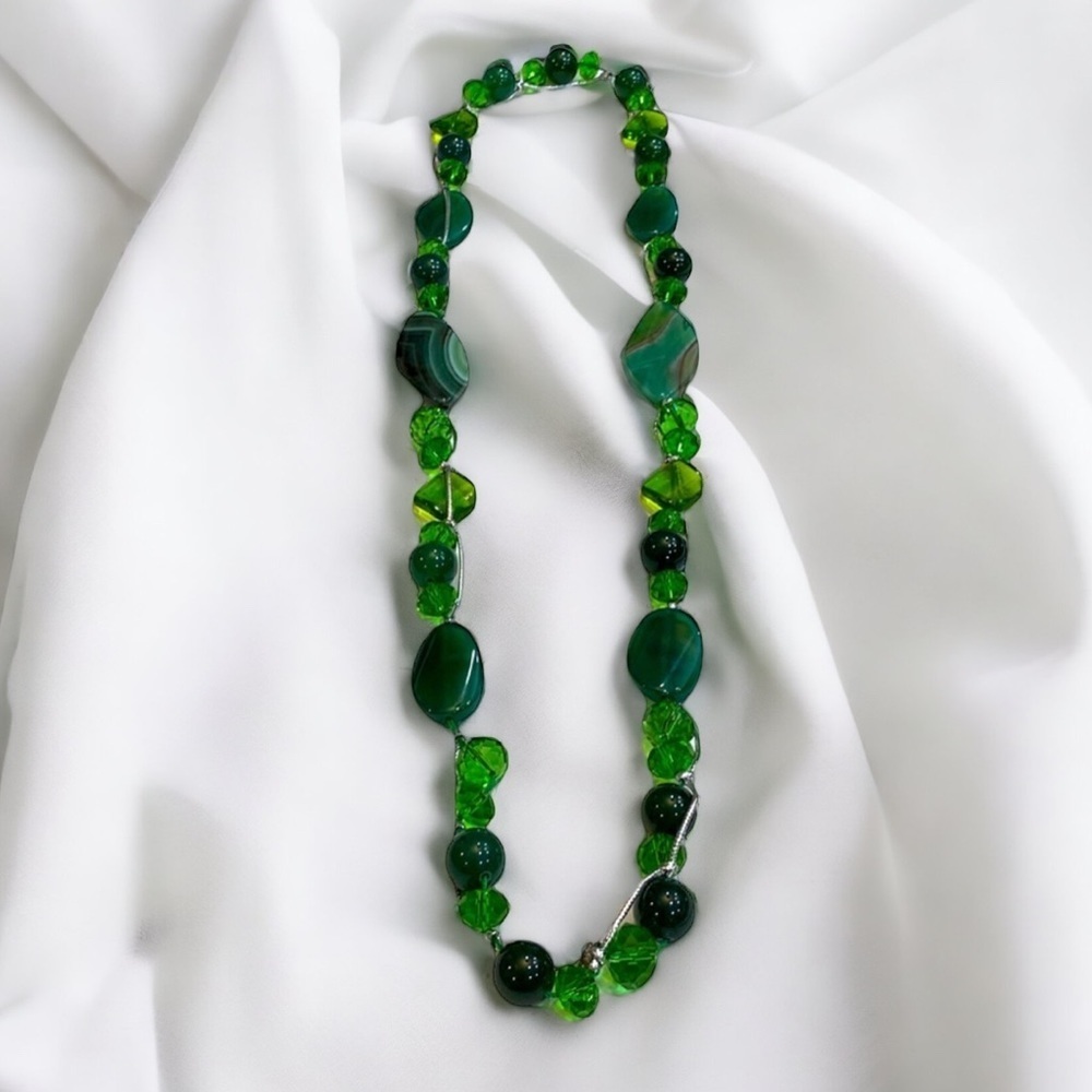 Vintage Agate Emerald Beaded Chunky Necklace